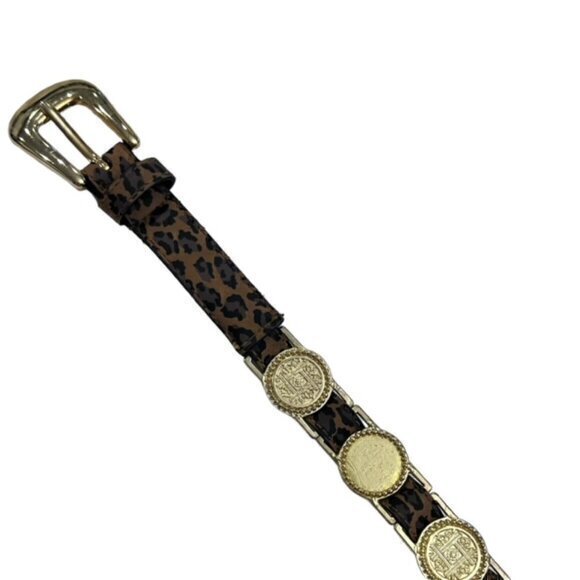 Leopard Animal Print Belt Medallion Coins Western Size Medium BOHO Preppy - Picture 1 of 12